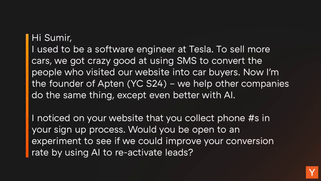 Apten 的开发邮件用相关经历和一个网站观察，提出了尝试重新联系潜在客户的邀请。