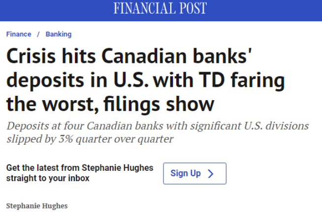 危险！美国金融动荡冲击加拿大：四大银行存款下降！TD麻烦最大！