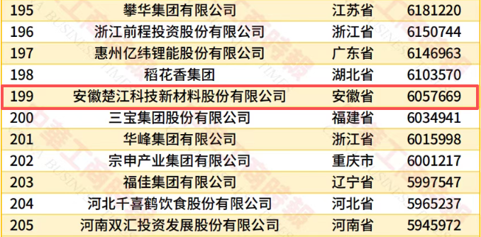 楚江新材再度登榜“中国民营企业500强”，位列第199位！