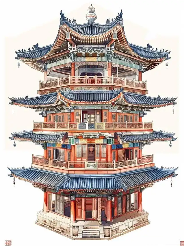 中国古代建筑绘画图片