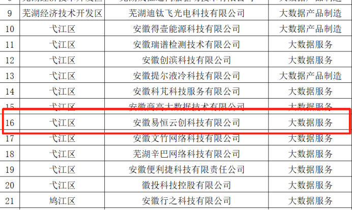 喜报！易恒云创上榜芜湖市2025年大数据企业名单(图3)