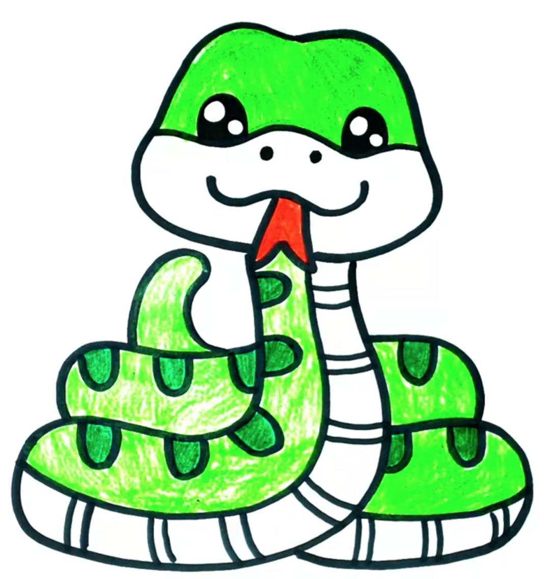 小熊美术教你蛇年画蛇,六步骤教你画一条可爱小蛇