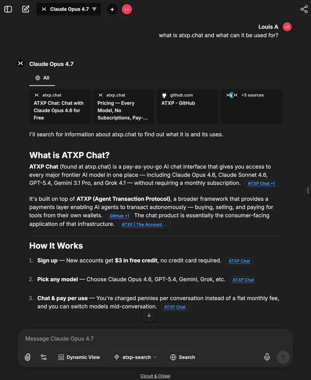 ATXP Chat 官方公开产品截图