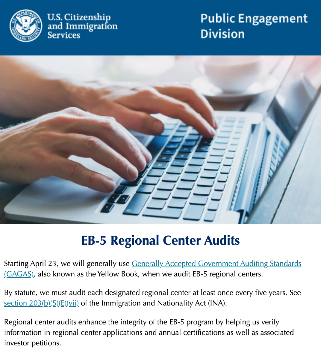 4月23日起，美国移民局对EB-5区域中心进行审计