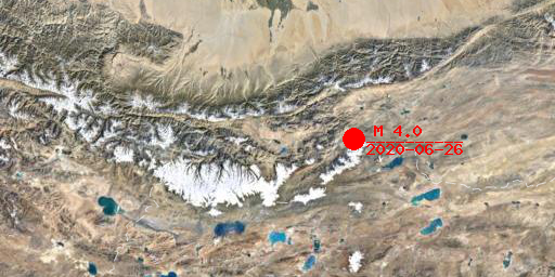 2020-06-26 06:51:45新疆和田地区于田县发生4.0级地震