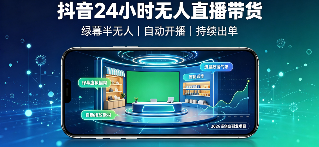 2026副业风口｜抖音24小时无人直播带货，零值守、可复利、可矩阵！-汇一线首码网