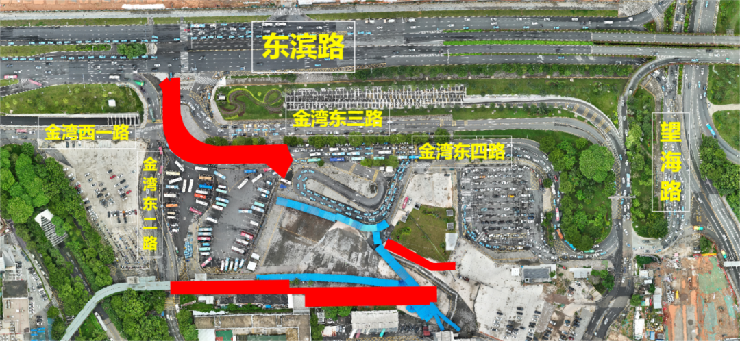 开放金湾东三路，封闭金湾东四路等区域施工。