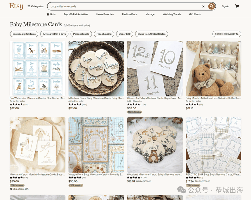 宝宝月龄卡可打印PDF卖Etsy：免关税无运费，一份5到13美元