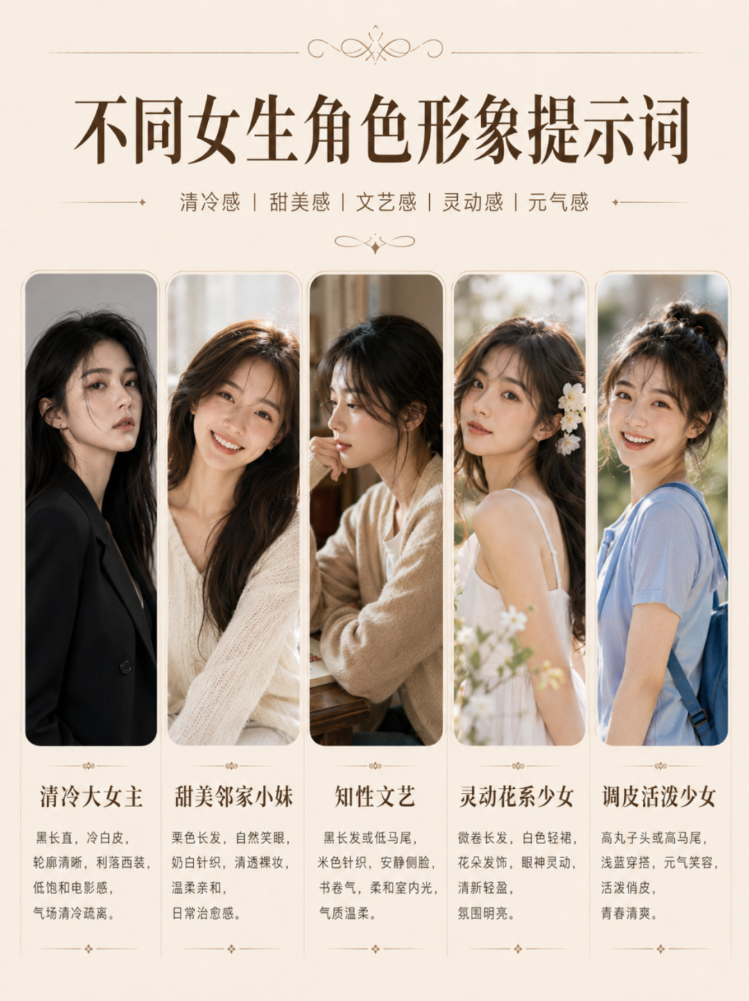 15 种女生角色形象风格关键词速查（人设方向参考） 效果图样例