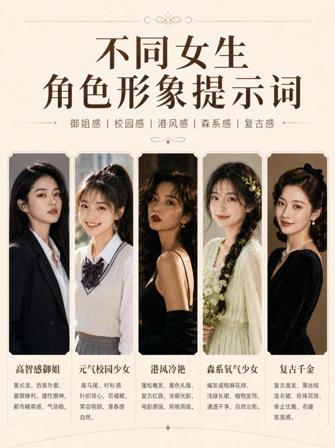 15 种女生角色形象风格关键词速查（人设方向参考） 效果图样例