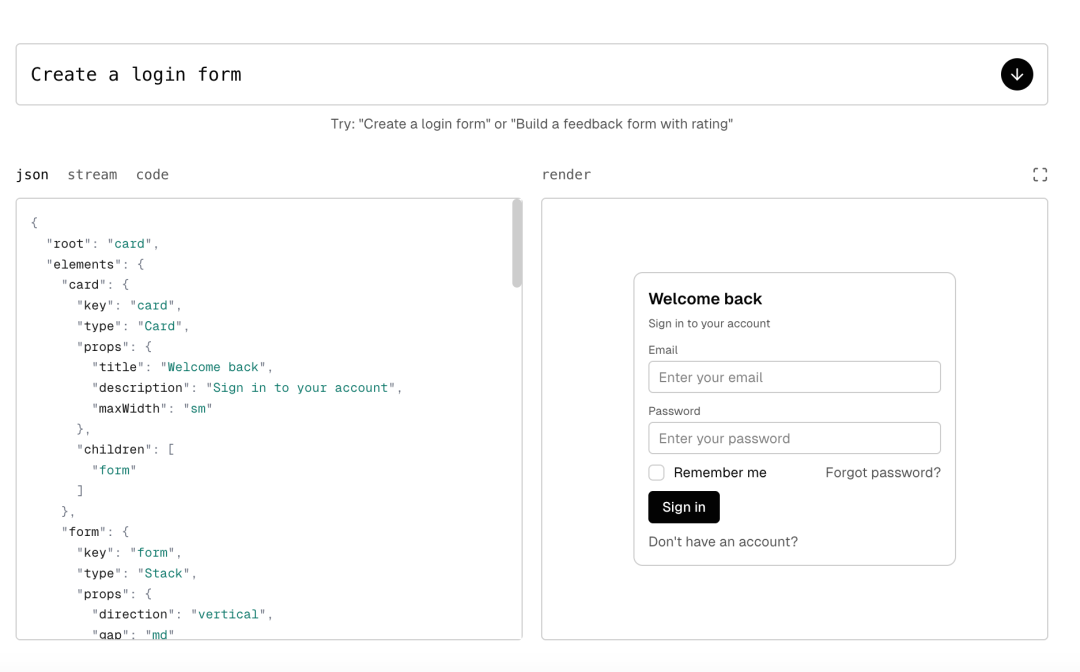 AI → JSON → UI ，将 AI 生成的 JSON 数据渲染为用户界面的工具，前端开发越来越懒人化了