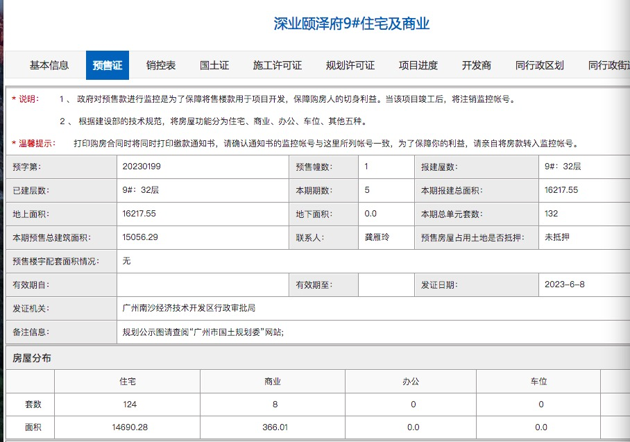 南沙深业颐泽府新领预售证1张，132套房源入市！