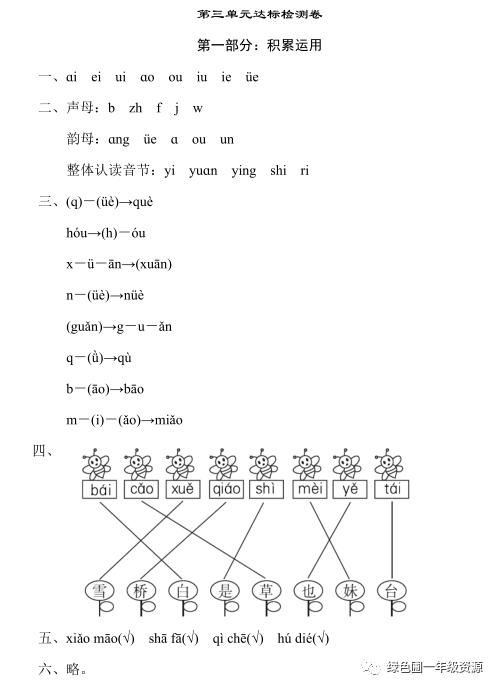 部编版语文一年级上册第三单元测试卷12套（家长检查用）|可打印