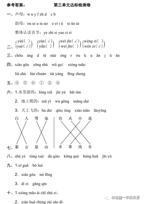 部编版语文一年级上册第三单元测试卷12套（家长检查用）|可打印