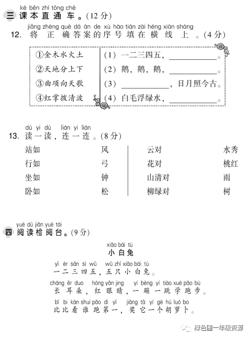 部编版语文一年级上册第一单元测试卷6套（含答案）|可打印