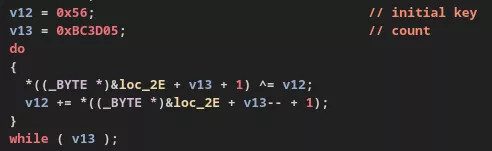 步骤2：shellcode解密并加载内嵌的ELF格式**vShell**后门到内存中