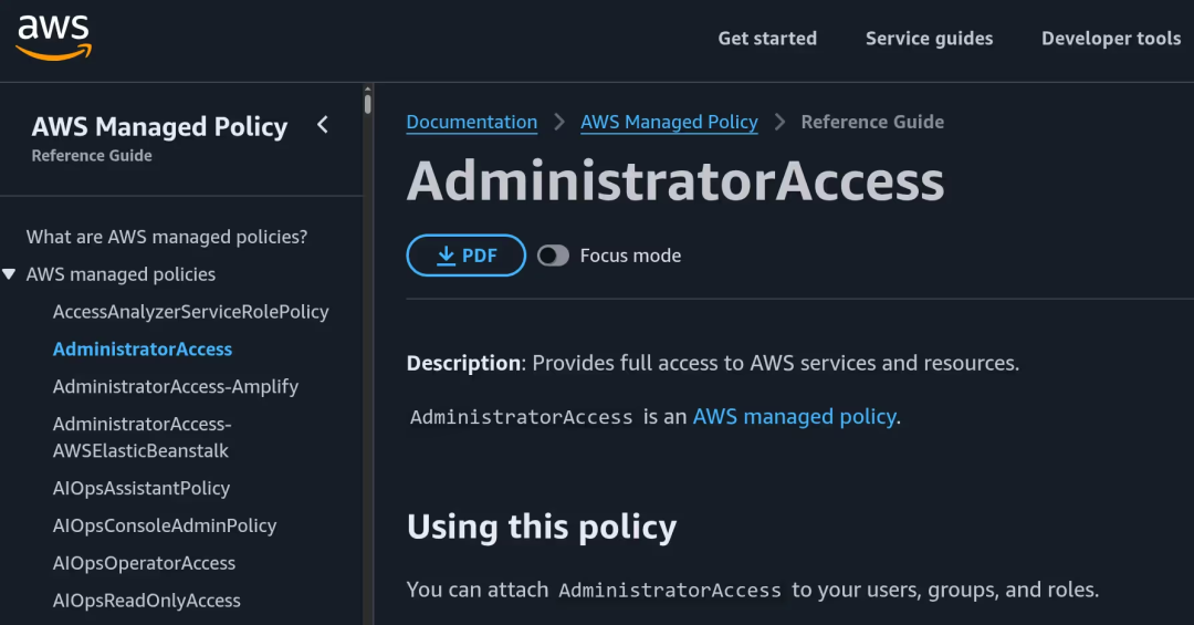 具有 AdministratorAccess 策略权限的 AWS 密钥