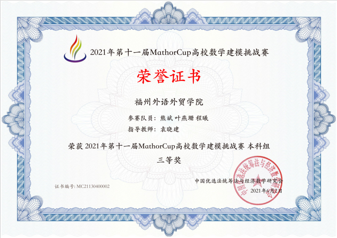 2021年第十一届MathorCup高校数学建模挑战赛本科组三等奖.png