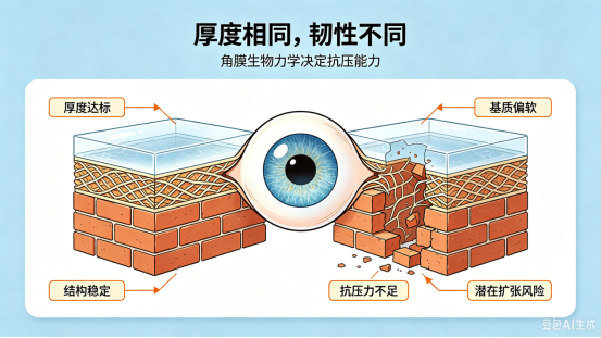 厚度相同,韧性不同 — 角膜生物力学决定抗压能力
