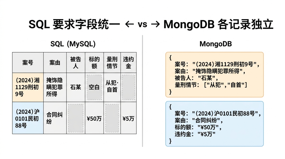 SQL vs MongoDB 字段结构对比
