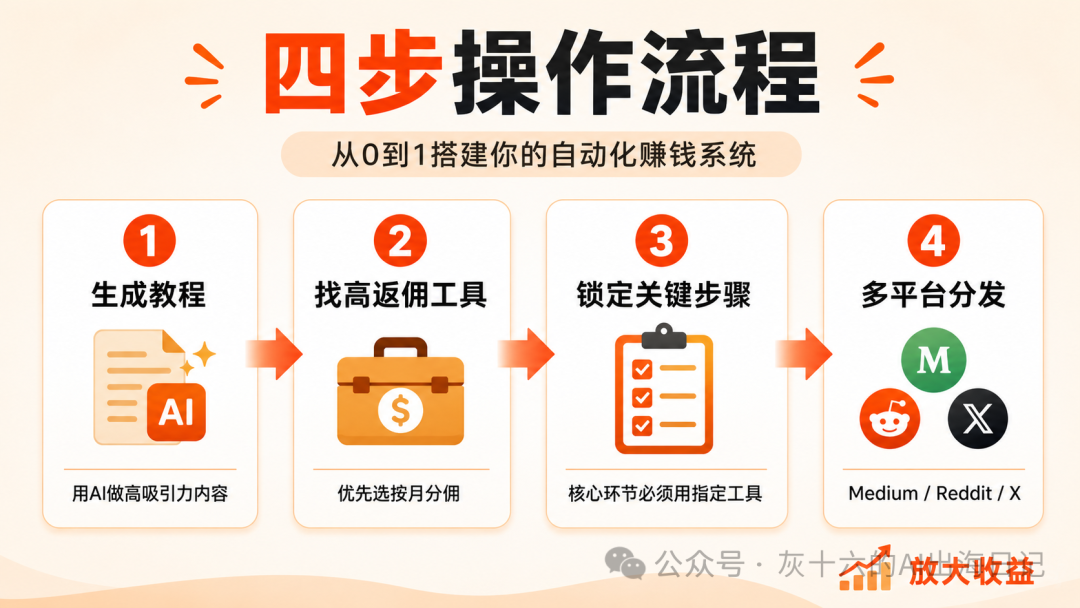 AI生成副业教程加工具返佣 零成本月入5000美金海外搞钱攻略
