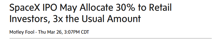 美股打新｜SpaceX IPO拟向个人投资者开放30%份额，散户申购实战攻略！