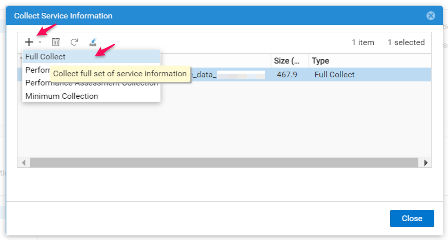 选择并创建完整服务数据收集