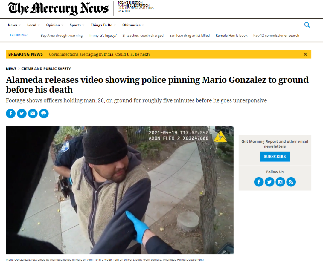 继弗洛伊德后 阿拉米达又一名男子被警察跪压致死（图） - 1
