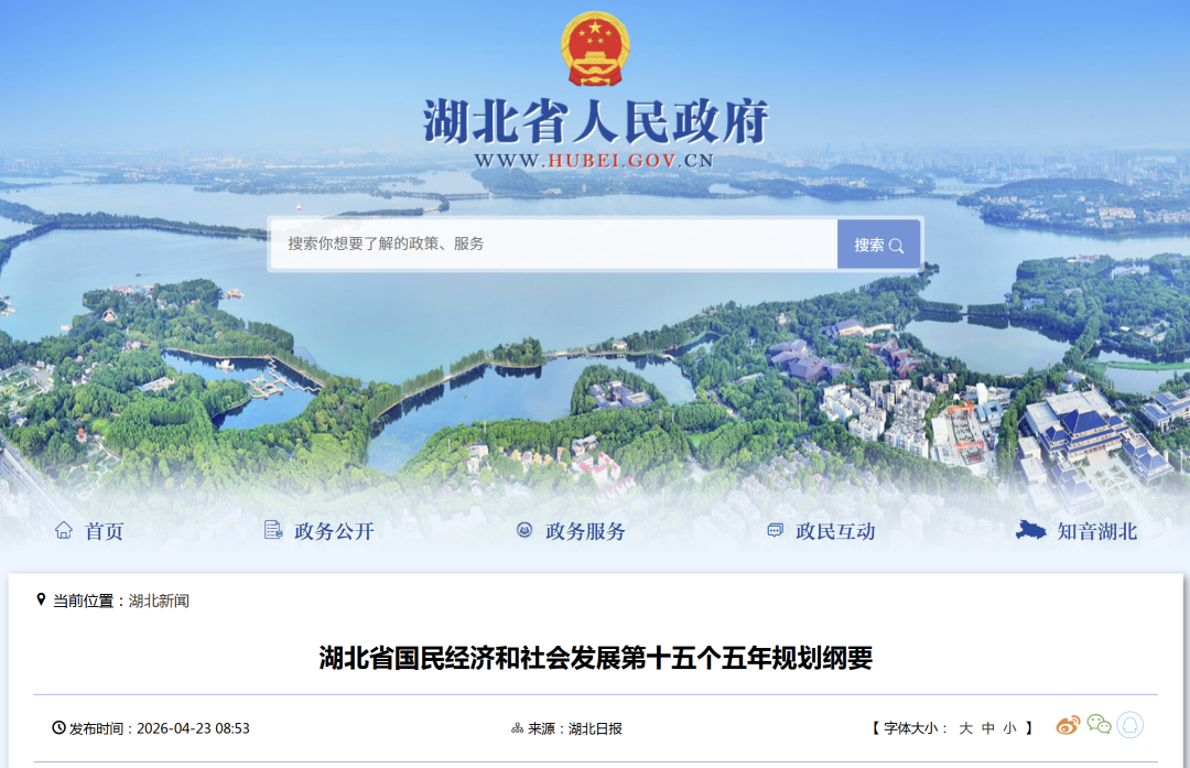 湖北省十五五规划纲要官网页面