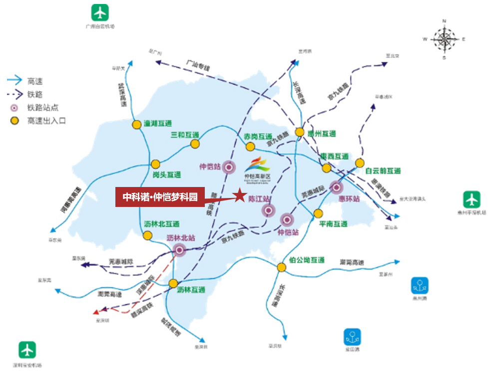 在产业集聚上,园区坐落于广东仲恺人工智能产业园区的核芯地段,区域内