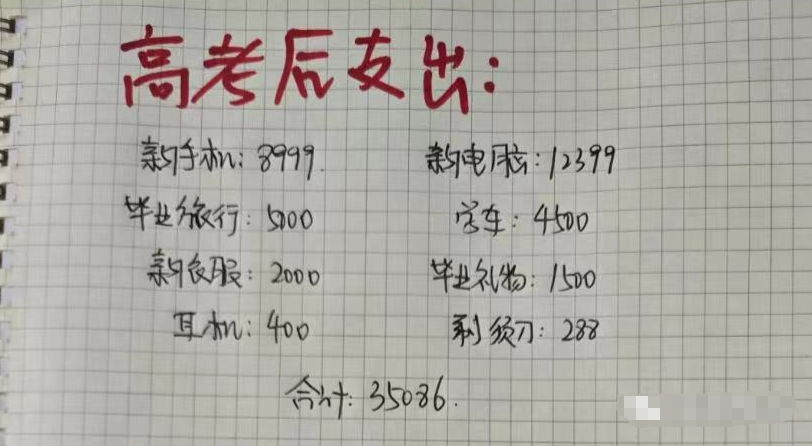 女儿刚高考完就支出了3万