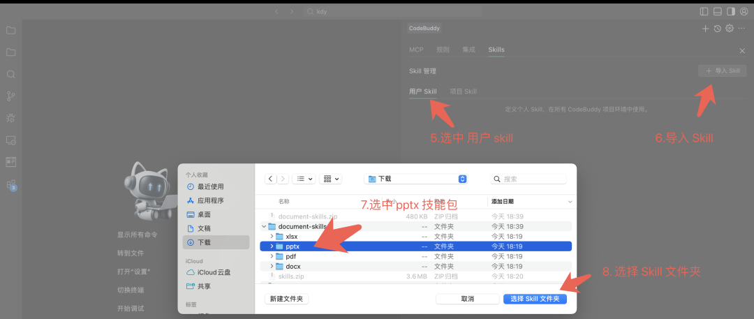 导入用户级 Skill 界面