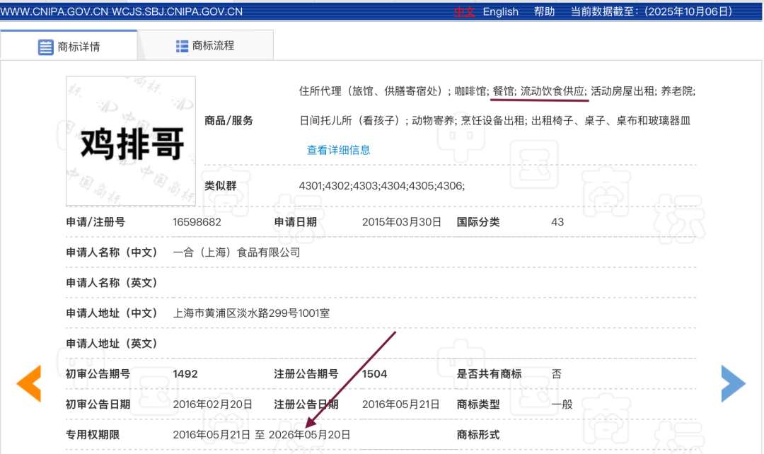 鸡排哥商标已被别人持有9年