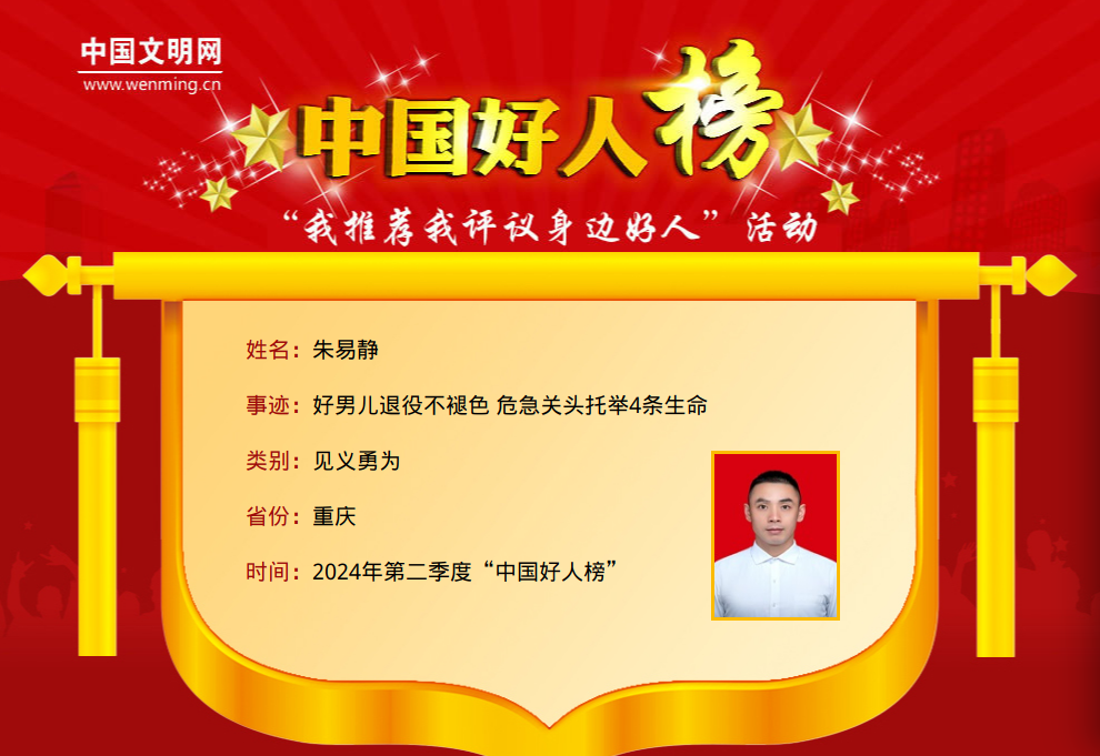 祝贺！重庆9人（组）荣登2024年第二季度“中国好人榜”