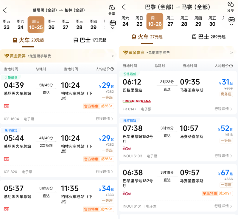 携程欧洲亚洲火车票1折券开抢 巴黎到里昂等线路券后两位数