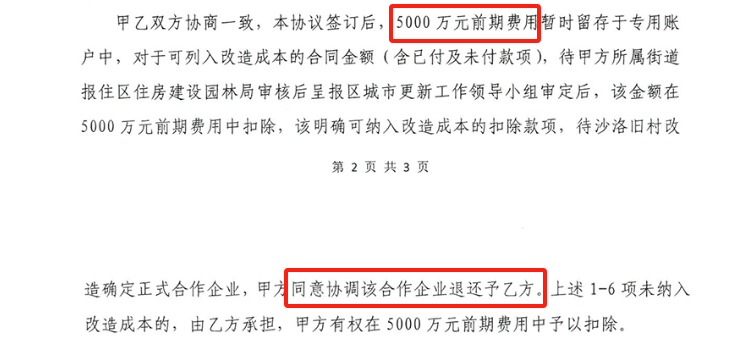 合同到期，沙洛旧改和珠光终止协议？
