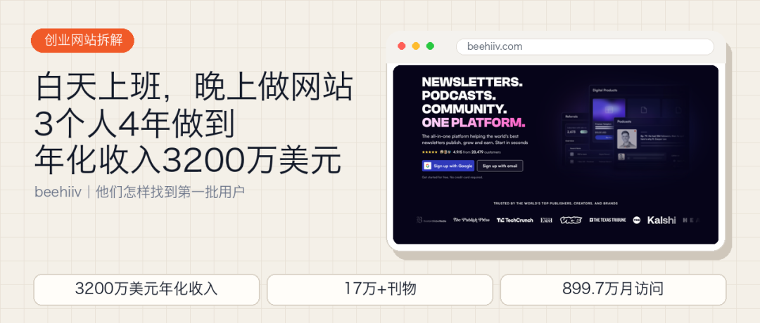 3人4年做到年化3200万美元的邮件通讯平台beehiiv增长复盘