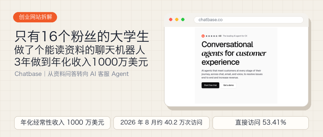 AI客服创业案例 Chatbase三年做到1000万美元年收入且无融资