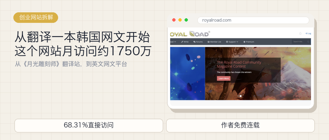 Royal Road月访问1750万：从翻译韩国网文到原创小说平台的免费连载模式