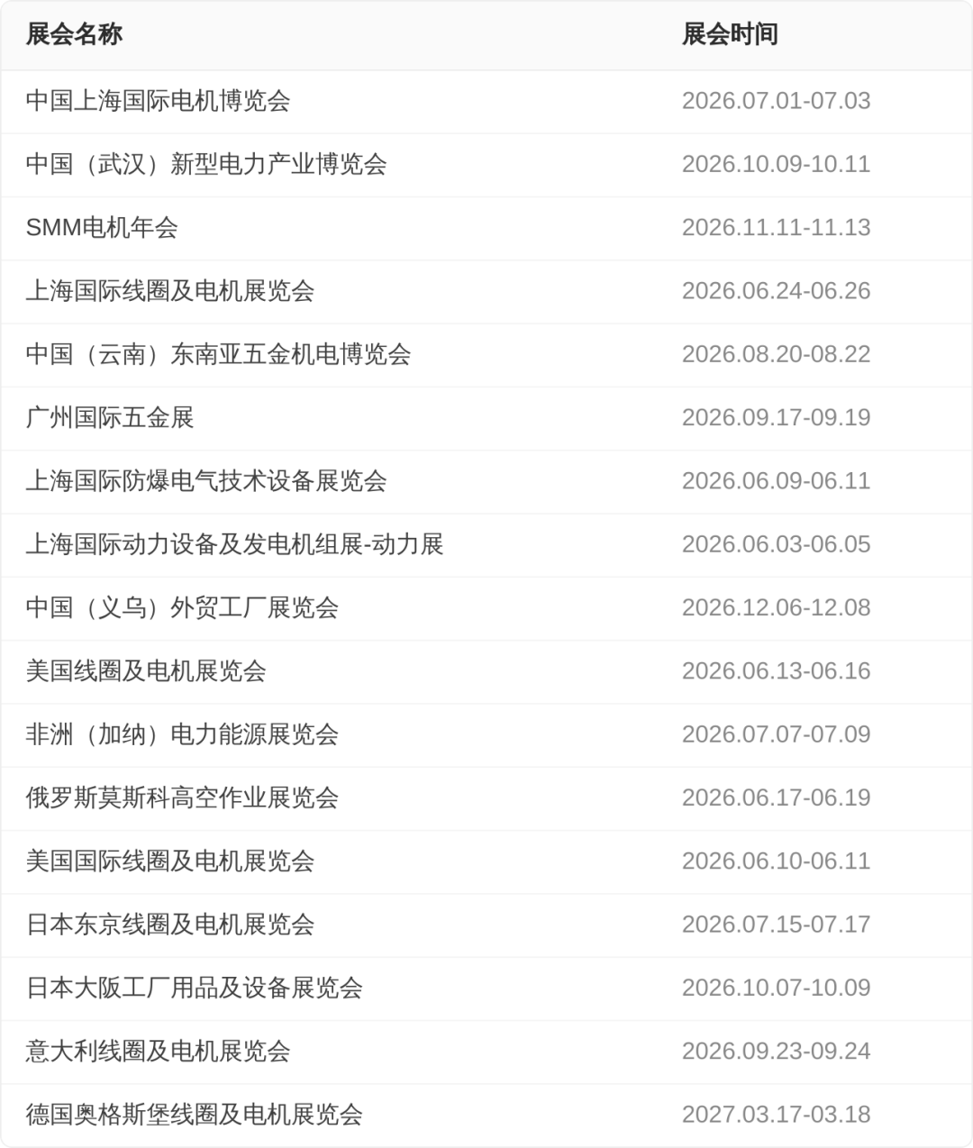 展会排期表