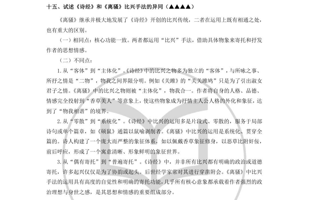 一往《古代文学背诵笔记》截图：《诗经》与《离骚》比兴手法