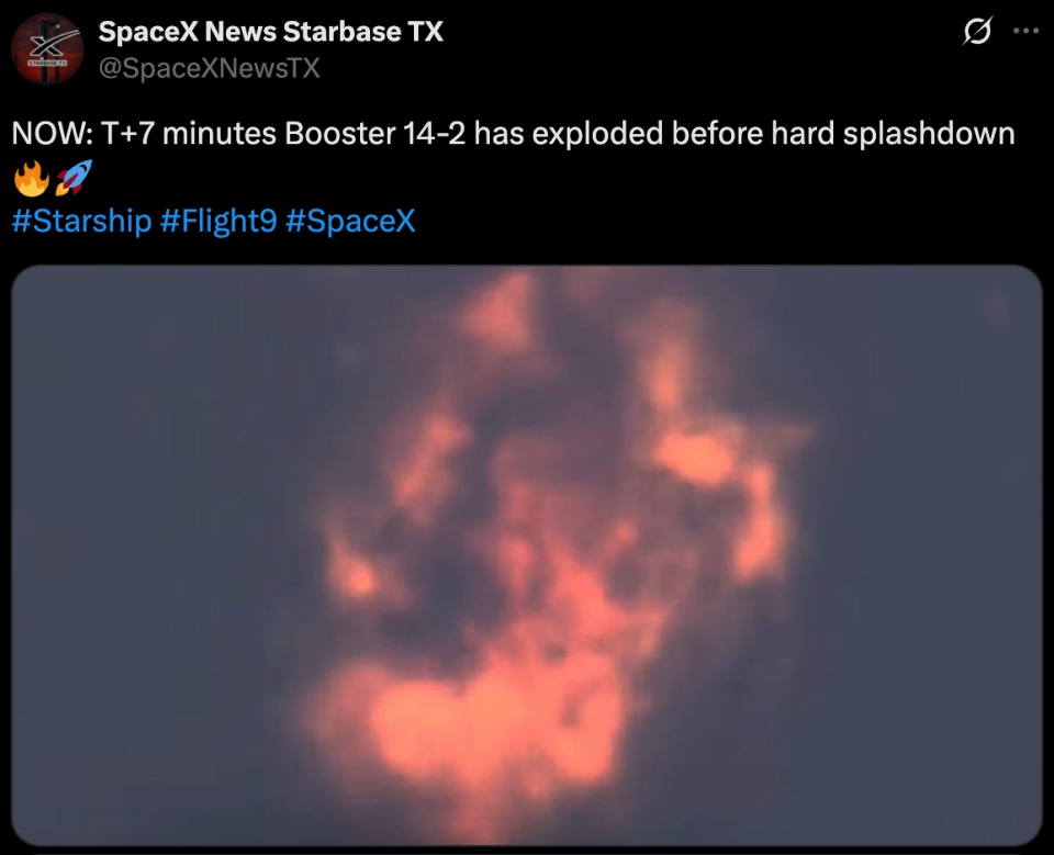“星舰”空中解体！一文读懂星舰“九飞”：二手助推器复用、回收时爆炸，飞船未完成部署和再入任务（视频/组图） - 1