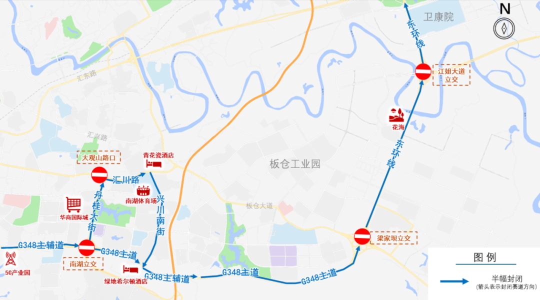 高新区、沿滩区赛段交通管制示意图