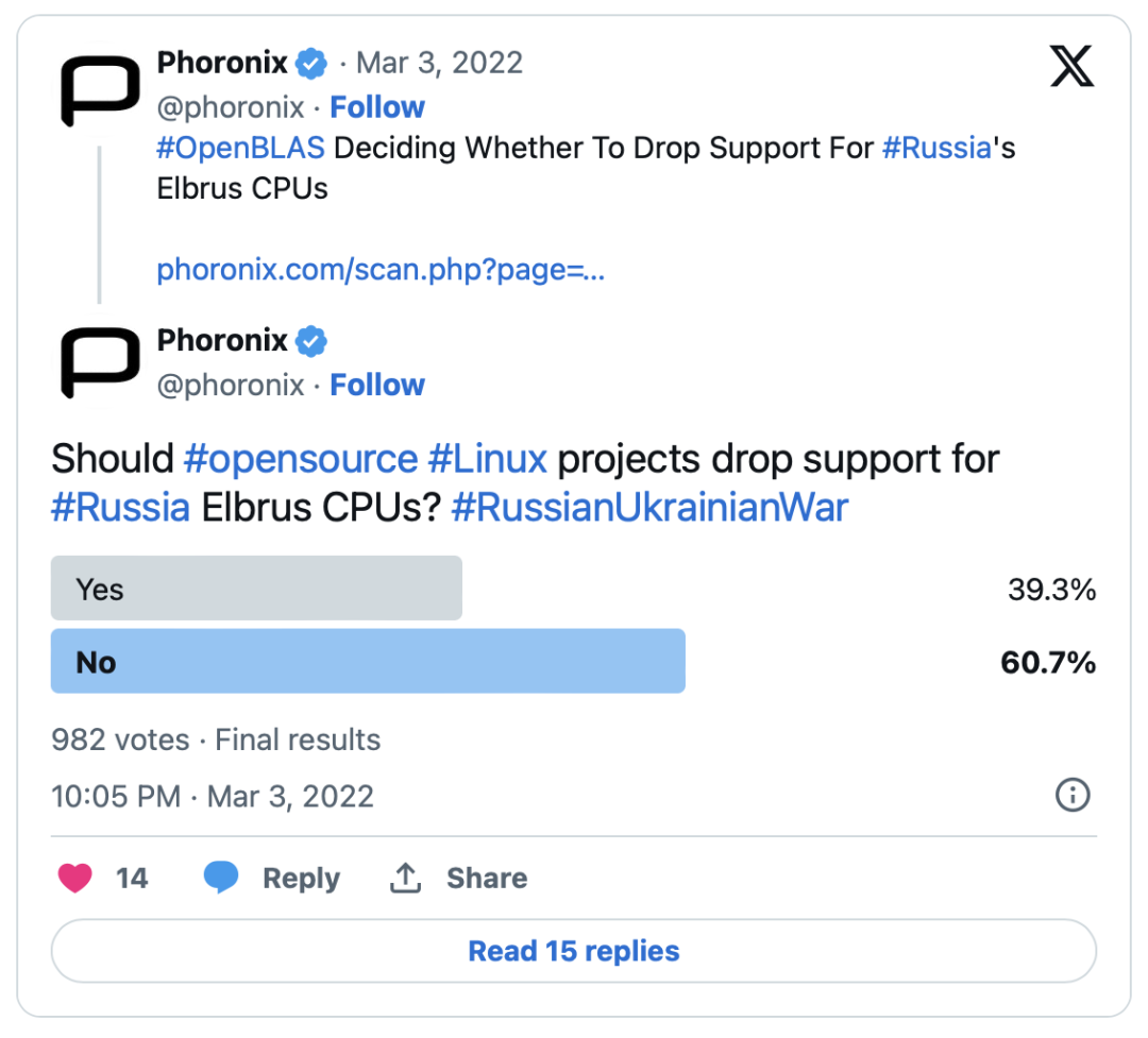 OpenBLAS 是否应该放弃对Russia的Elbrus CPU的支持?的图2