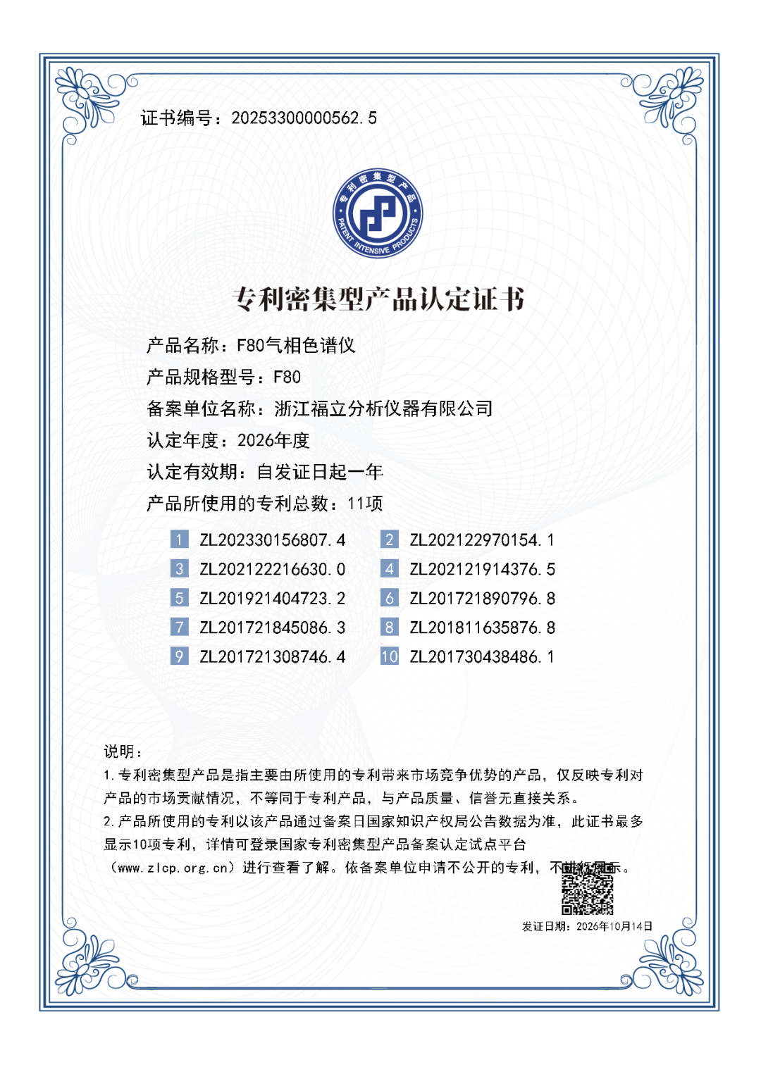 11项专利加持，福立F80气相色谱仪荣获“专利密集型产品”国家级认定！
