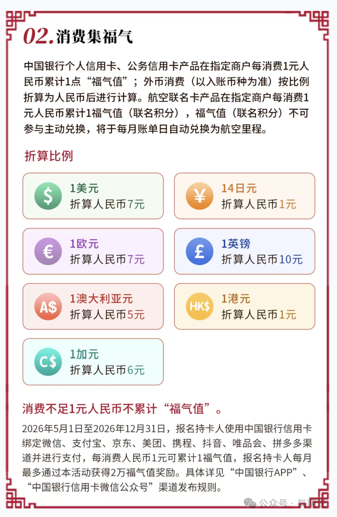 中行信用卡积分取消改为福气值 硬通货兑换限量且里程立减金下架