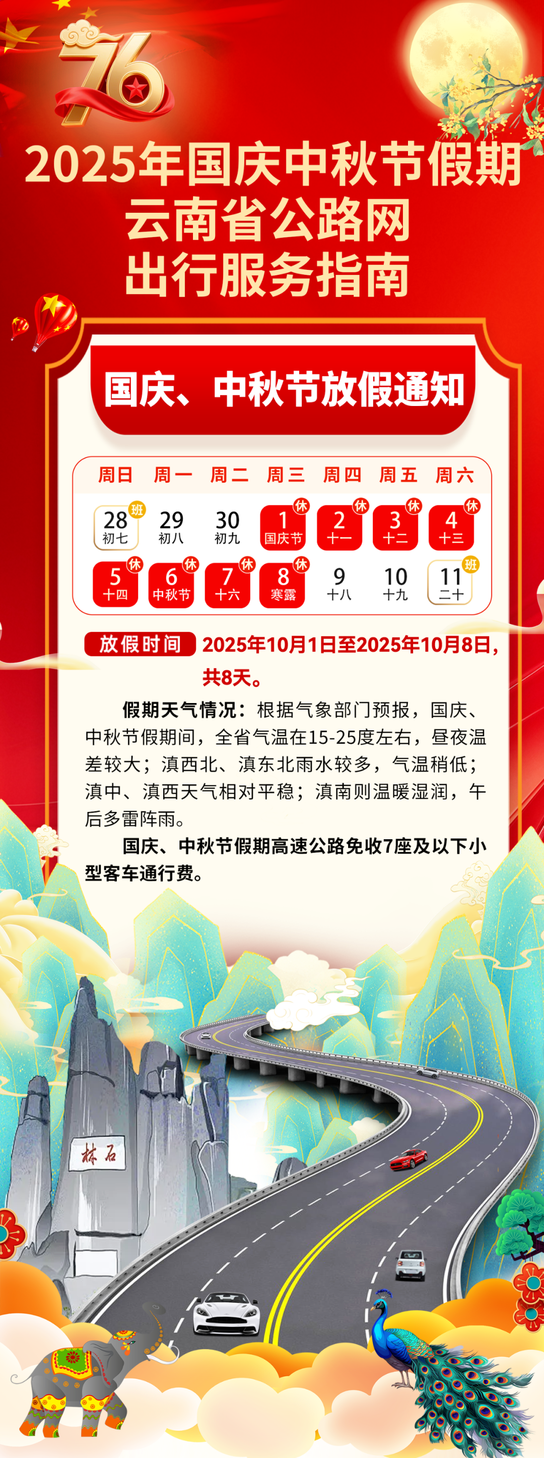 免费通行，持续8天！,连续8天，免费！