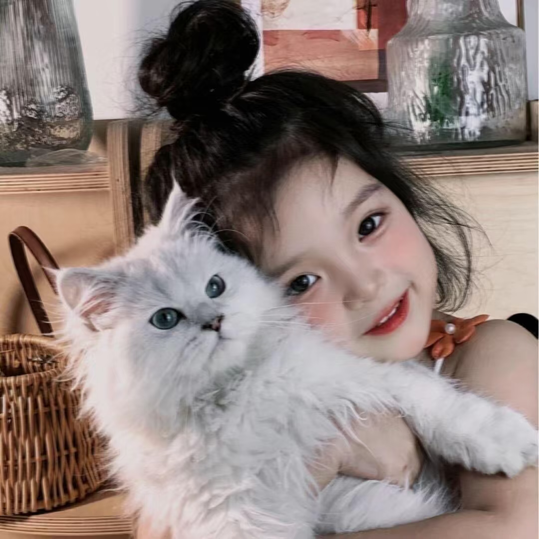 可爱抱着猫咪小女孩萌娃头像