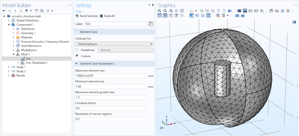 设置和图形 使用 COMSOL 模拟声-结构的相互作用的图7