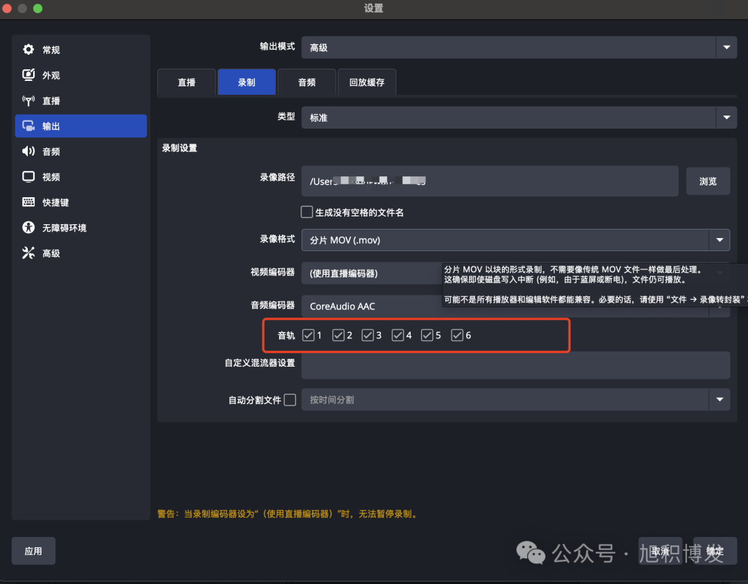 输出模式切换为高级并勾选全部音轨